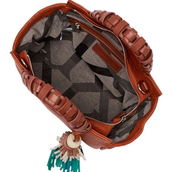 SOLD********CHRISTOPHER KON Tassel Shoulder Handbag Textured Leather NEW Cognac - Picture 3 of 9